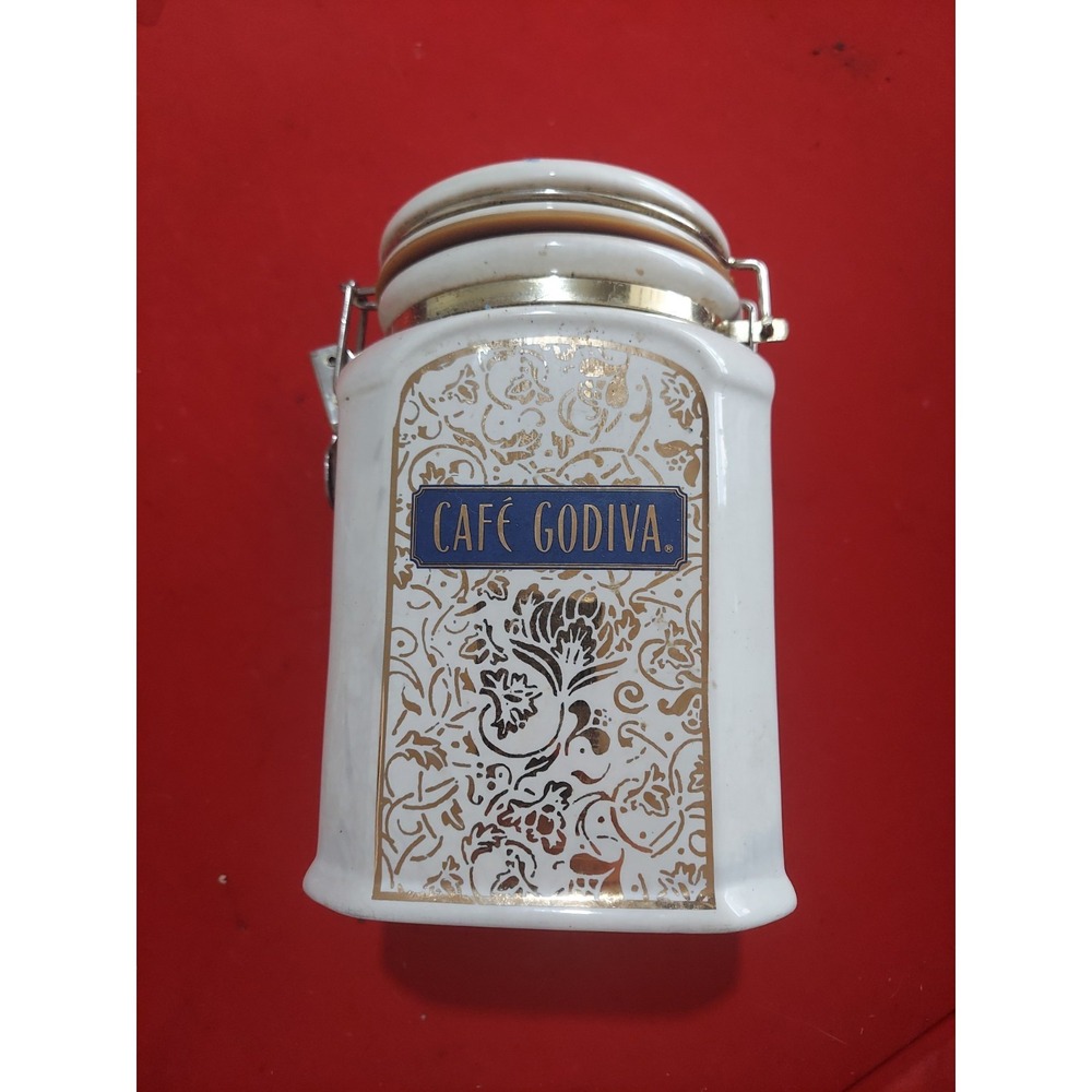 VINTAGE KITCHEN 8" HIGH Cafe Godiva White Canister Ceramic Coffee Tea Cookie Jar
